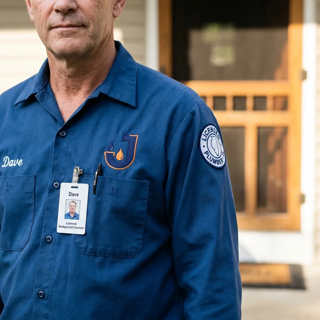 Licensed plumber showing ID badge in South Jordan, UT