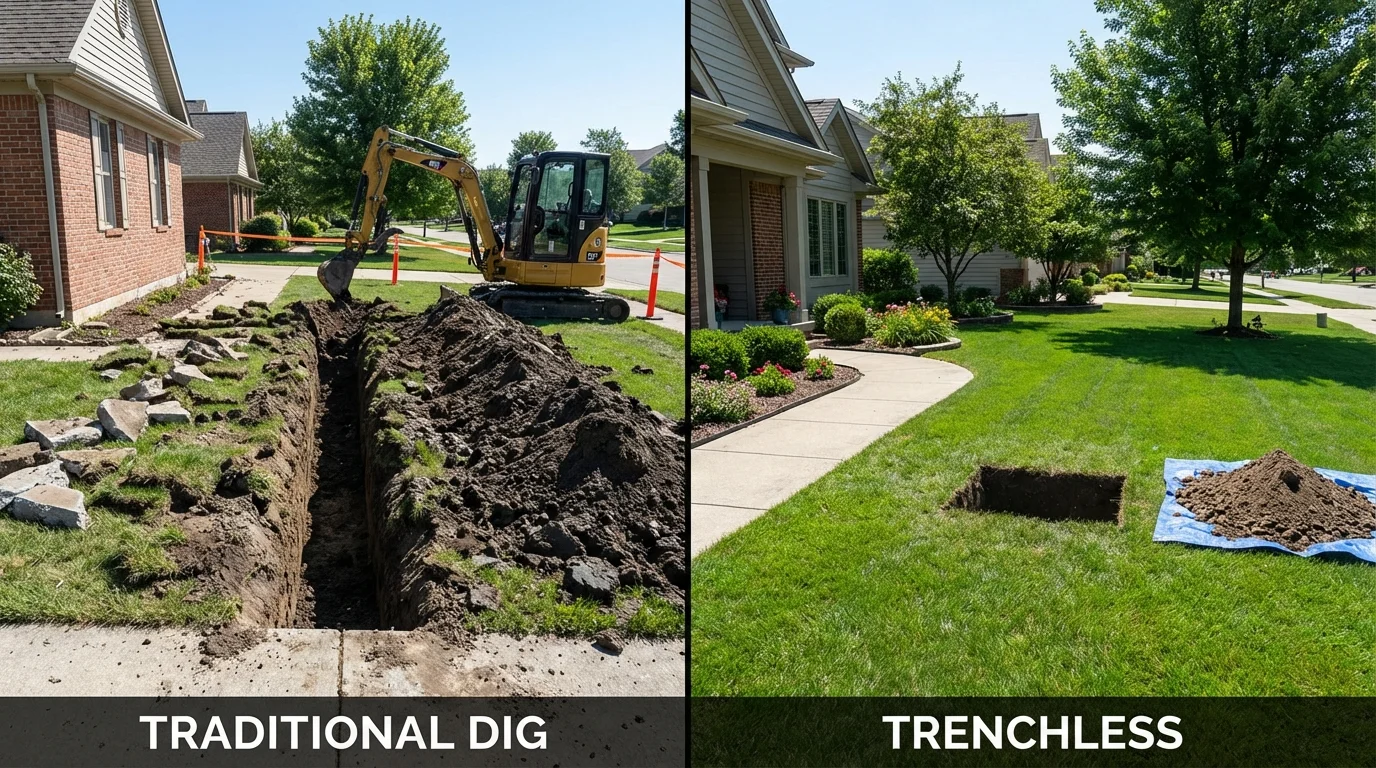 Trenchless sewer repair with minimal yard damage versus traditional excavation in South Jordan, UT